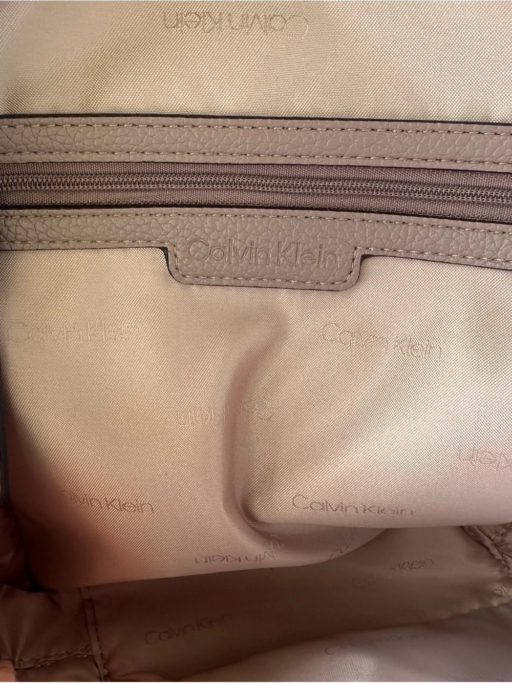 Calvin Klein Pebbled Leather Backpack in Taupe